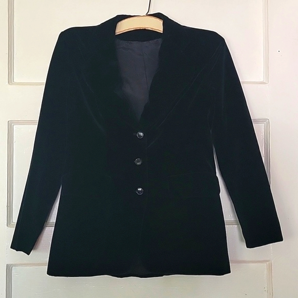 VINTAGE Black Velvet Blazer with Buttons Notched Lapel Women's Size S